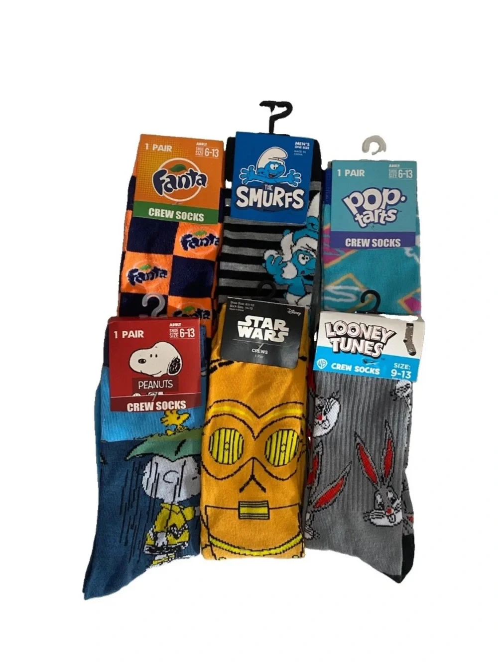 Star Wars, Looney Tunes, Peanuts, Fanta, Smurfs Adult Size 6-13 Crew Socks New
